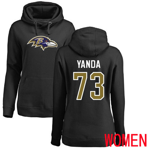 Baltimore Ravens Black Women Marshal Yanda Name and Number Logo NFL Football #73 Pullover Hoodie Sweatshirt